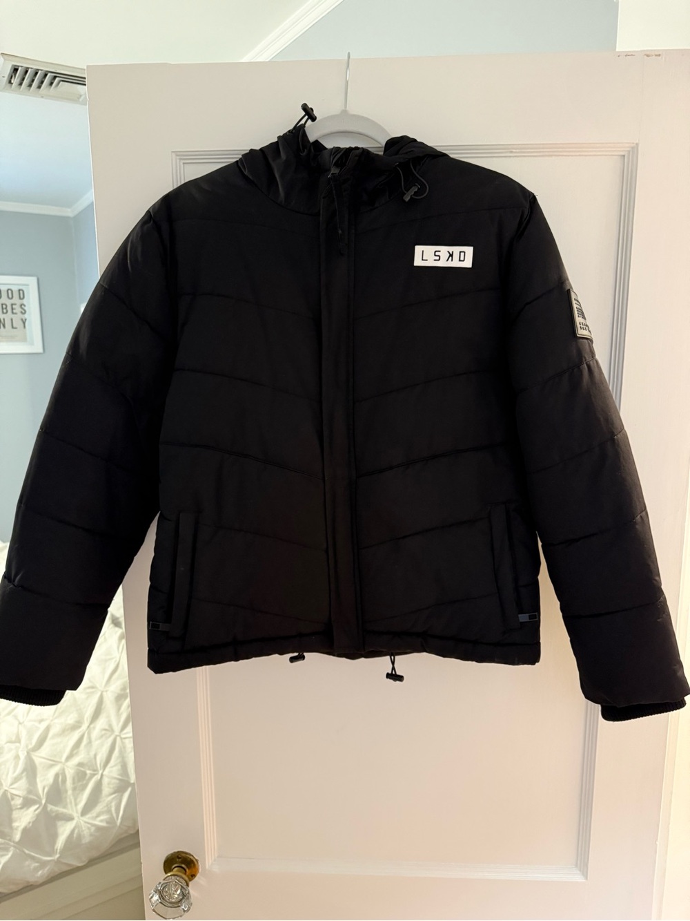 LSKD Women's Black Quilted Bomber Jacket with Hood